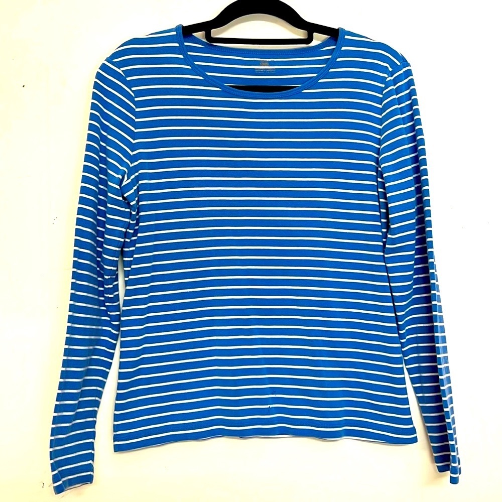 🌞 Jones New York retro Sports blue & white striped long sleeve casual shirt M